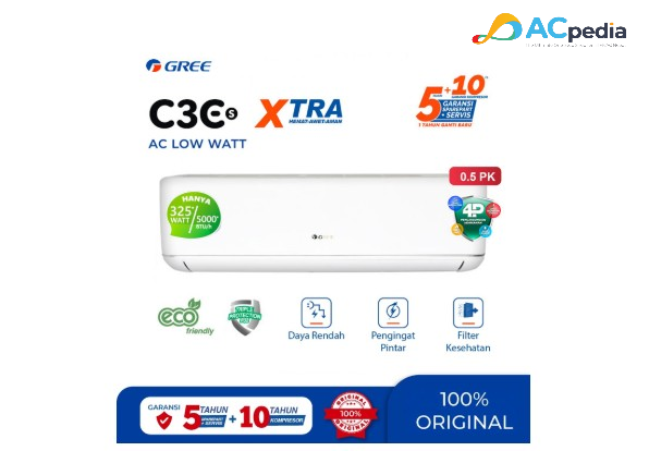 Gree AC Wall Mounted Split Deluxe Low Watt C3ES Series 1/2 PK - GWC 05C3ES